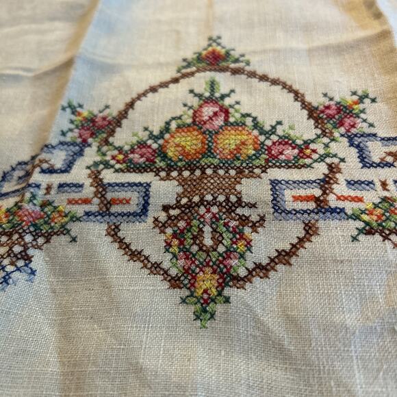 Vintage Linen Towels His Hers Embroidered Fingertip Floral Kitchen Turquoise - Picture 8 of 15